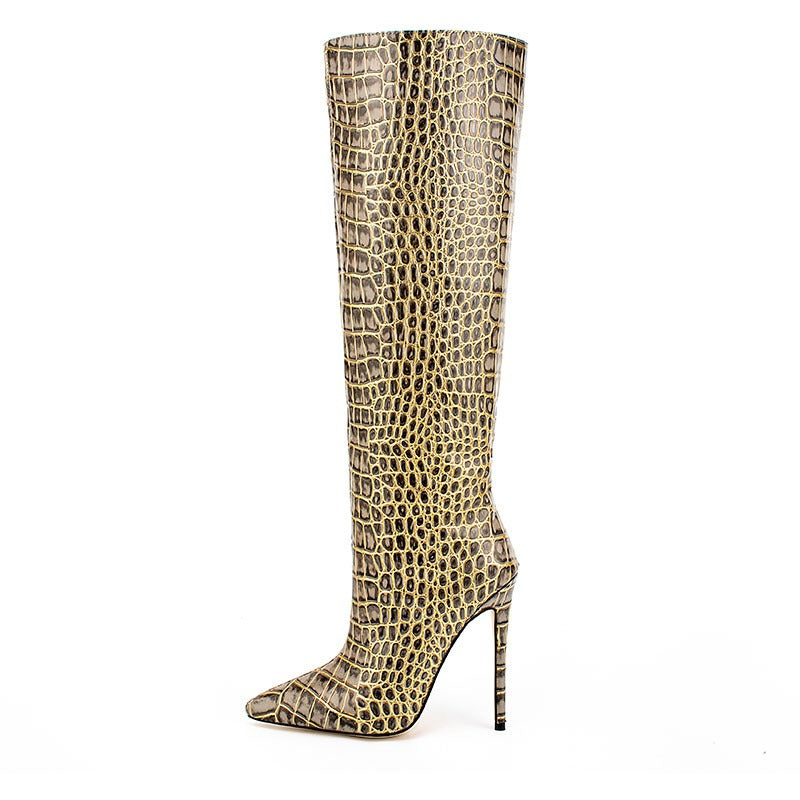 Stivale Crocodile Print Women High Boots Stiletto