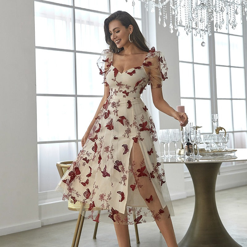 Abito lungo fiorato con spacco