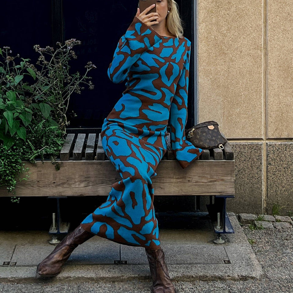 Abito lungo fantasia manica lunga donna