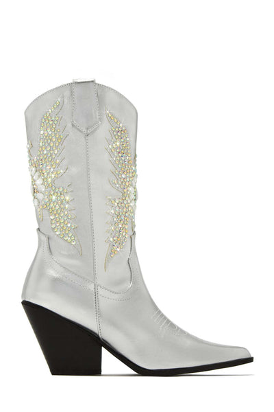 Rhinestone Embellished Ankle Boots Pointed Toe Wedge Heels Cowboy Boots eprolo BAD PEOPLE