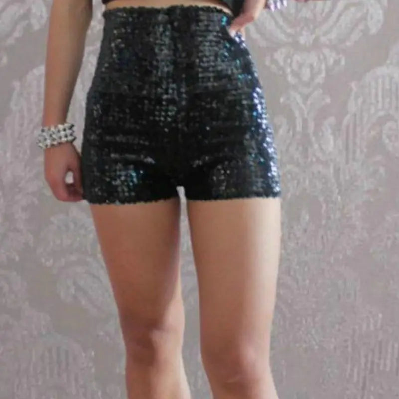 pantaloncino shorts vita alta slip paillettes glitter donna
