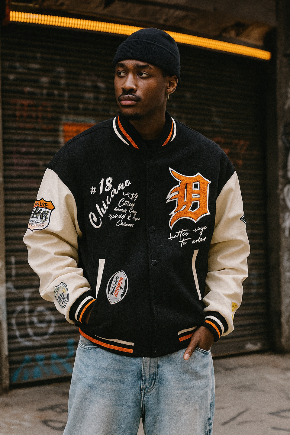 Bomber varsity college ecopelle drip nero