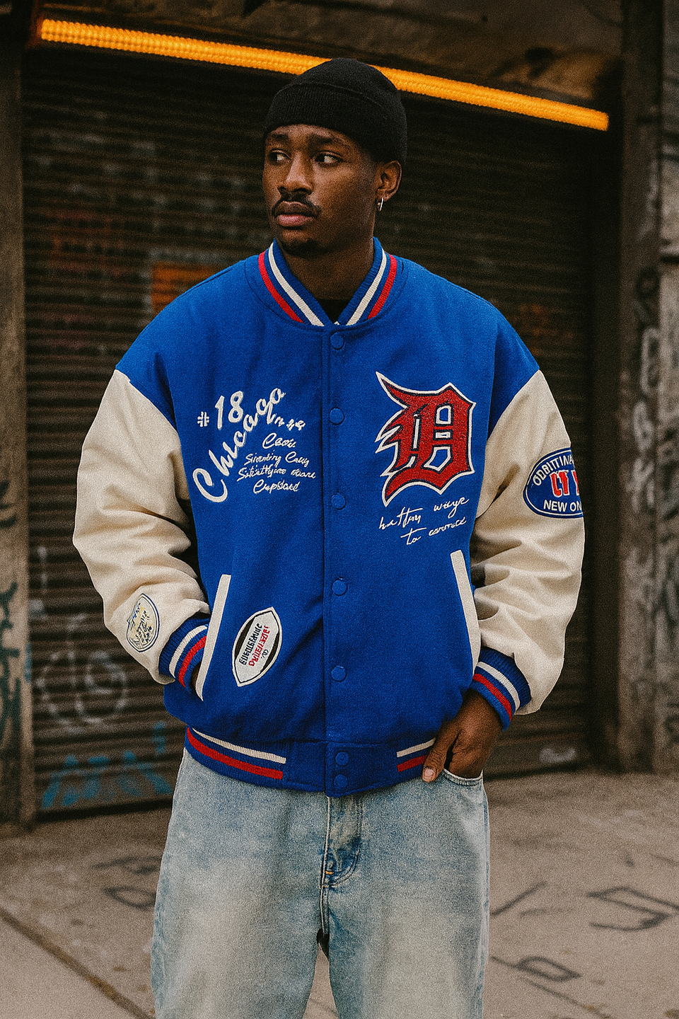 Bomber varsity college ecopelle drip Bluette