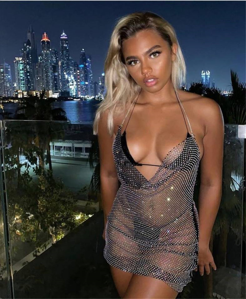 vestido corto Lux con diamantes