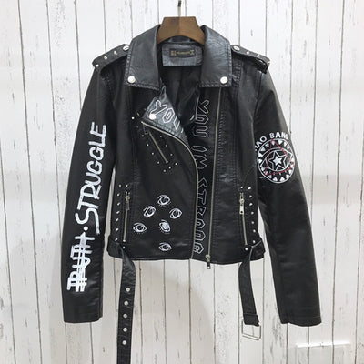 Biker jacket giubbino ecopelle donna painted Black MUST HAVE