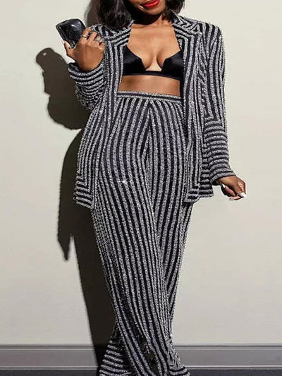Completo donna curvy Josephin giacca e pantalone Striped Curvy
