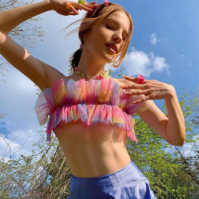 Top Rainbow Tie-dye Print Mesh donna MUST HAVE