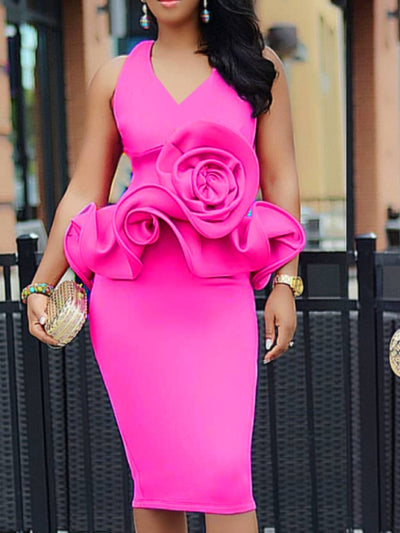 Abito lungo rose scollato donna curvy Fuchsia Curvy